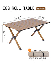 Outdoor Folding Table-35.43'' Carbon Steel Wood Grain Egg Roll Table-With Storage Bag