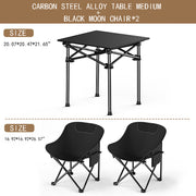 Outdoor Folding Table-(1 Table And 2 Chairs) Black Middle Table + Moon Chair (Black)*2