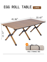 Outdoor Folding Table-47.24''Carbon Steel Wood Grain Egg Roll Table-With Storage Bag