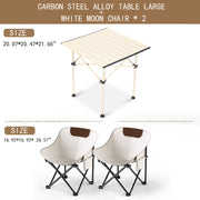 Outdoor Folding Table-(1 Table And 2 Chairs) White Middle Table + Moon Chair (White) * 2