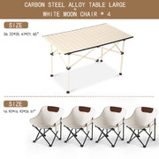Outdoor Folding Table-(1 Table And 4 Chairs) White Table + Moon Chair (White) *4