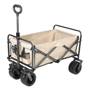 Folding Wagon Cart-Flagship Model-Off-White [8-Inch Tank Caster / With Double Top Brakes]