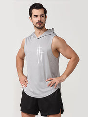 Men's Faith Print Hooded Sleeveless Active High Stretch Breathable Tank Top