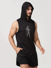 Men's Faith Print Hooded Sleeveless Active High Stretch Breathable Tank Top