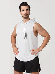 Men's Faith Print Hooded Sleeveless Active High Stretch Breathable Tank Top
