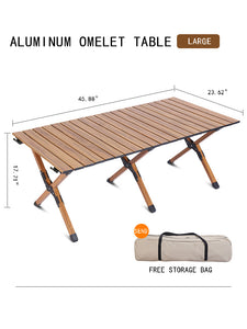 Outdoor Folding Table-47.24''Carbon Steel Wood Grain Egg Roll Table-With Storage Bag