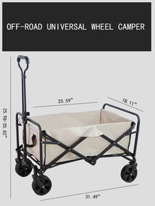 Folding Wagon Cart- Beige [5 Inch Rubber Universal Wheel]