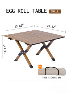 Outdoor Folding Table-23.62'' Carbon Steel Wood Grain Egg Roll Table - Free Storage Bag