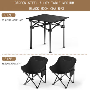 Outdoor Folding Table-(1 Table And 2 Chairs) Black Middle Table + Moon Chair (Black)*2