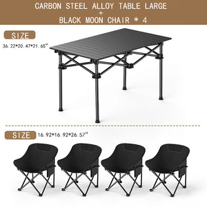 Outdoor Folding Table-(1 Table And 4 Chairs) Black Table + Moon Chair (Black) * 4