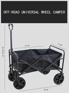 Folding Wagon Cart-New Big Wheel - Black [8 Inch Rubber Universal Wheel] - No Brake
