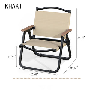 Folding Camping Chair-[Black Chair Frame] Medium Khaki-Beech Armrest