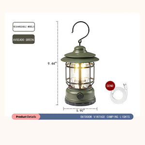 Rechargeable Camping Lamp-Retro Lantern [Army Green] With Battery Charging Cable