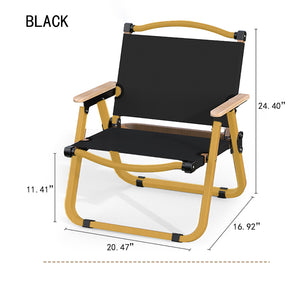 Folding Camping Chair-[Yellow Chair Frame] Medium Black - Beech Armrest