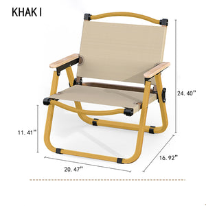 Folding Camping Chair-[Yellow chair Frame] Medium Khaki-Beech Armrest