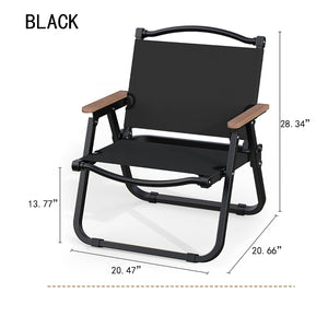 Folding Camping Chair-[Black Chair Frame] Large Black-Beech Armrest