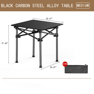 Outdoor Folding Table-Black Carbon Steel Alloy Table - Medium Size (Send Storage Bag)