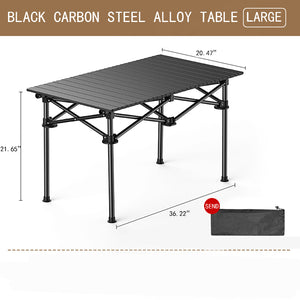 Outdoor Folding Table-Black Carbon Steel Folding Table Large-Send Storage Bag