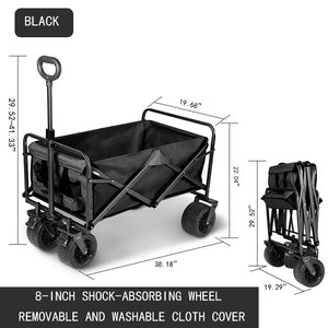 Folding Wagon Cart-Flagship Model - Black [8 Inch Tank Spinner Wheels / With Double Top Brakes]