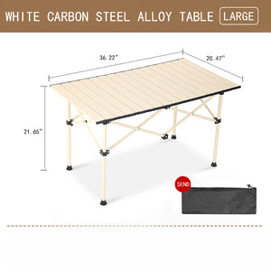 Outdoor Folding Table-White Carbon Steel Alloy Table - Large (Send Storage Bag)