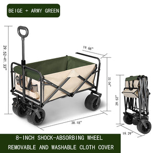 Folding Wagon Cart-Flagship Model - Beige 8-Inch Tank Caster / With Double Top Brakes]