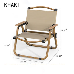 Folding Camping Chair-[Aluminum Alloy wood Grain Chair Frame] Medium Size Khaki-Beech Armrest