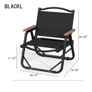Folding Camping Chair-Reinforced Model - Medium [Black Chair Frame + Black Cloth] - Beech Armrest