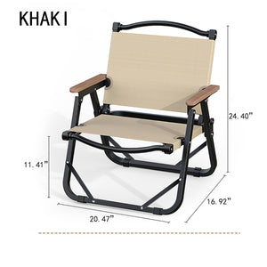 Folding Camping Chair-Reinforced Model - Medium [Black Chair Frame + Khaki] - Beech Armrest