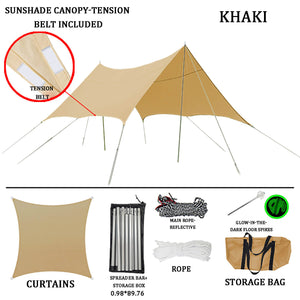 Sun Shade Sail Canopy &Tent- 420D/PU-khaki-with tension strap