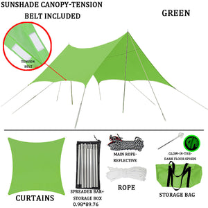 Sun Shade Sail Canopy &Tent-420D/PU-Green-Tension strap included