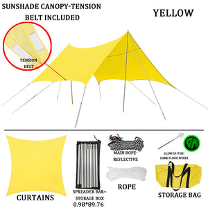 Sun Shade Sail Canopy &Tent-420D/PU-Yellow-Tension strap included